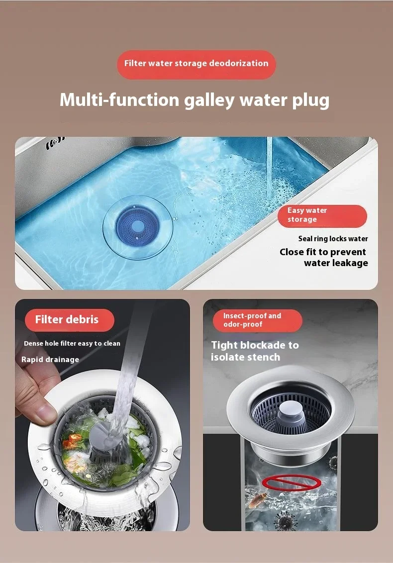 ZEXEF 3 in 1 Pop Up Sink Filter ABS Kitchen Sink Strainer Drain Basket Stopping Blockage Bouncing Core Leak-proof Plug Cover