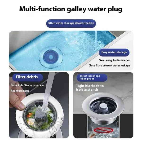 ZEXEF 3-in-1 Pop Up Sink Filter ABS Kitchen Sink Strainer Drain Basket Stopping Blockage Bouncing Core Leak-Proof Plug Cover - Image 2