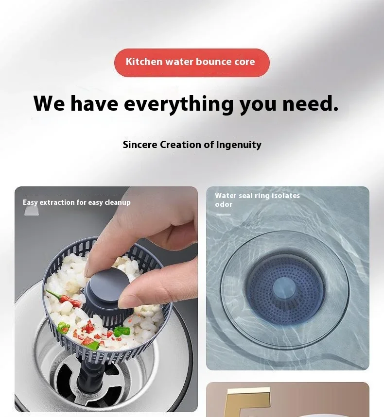 ZEXEF 3 in 1 Pop Up Sink Filter ABS Kitchen Sink Strainer Drain Basket Stopping Blockage Bouncing Core Leak-proof Plug Cover