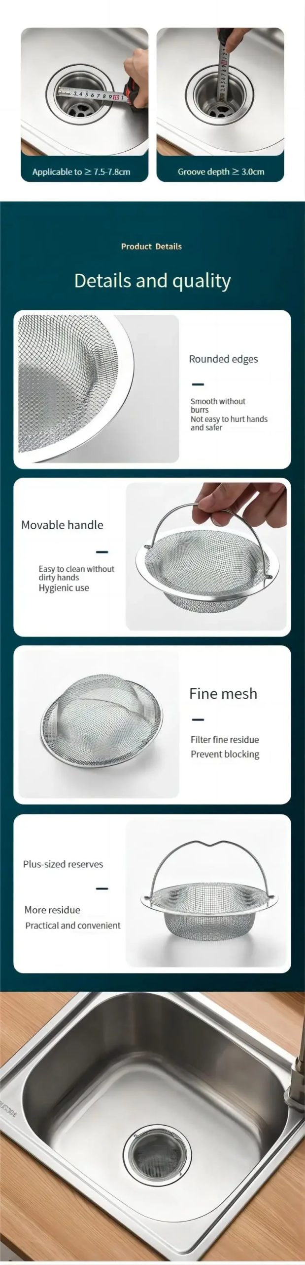1/5PCS Sink Strainer Kitchen Drain Strainer Dish Drainer for Sink With Handle Metal Sink Strainer Floor Drain For Kitchenkit
