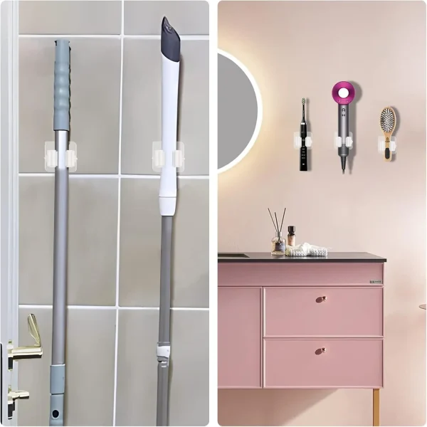 Multi-Purpose Hooks Adhesive Wall Hanging Mop Rack, Broom Hanger Hook—Kitchen Bathroom Organization Home Organizer Accessories - Image 3