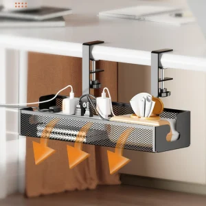 Under-Desk Cable Management Tray with Clamp and Cord Holder