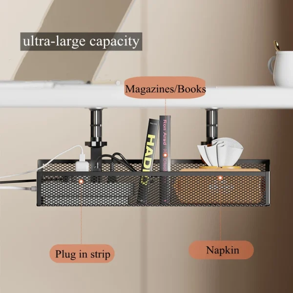 No Drilling Extendable Under Desk Cable Management Metal Cable Tray Under Desk With Clamp Retractable Power Strip Cord Holder - Image 4