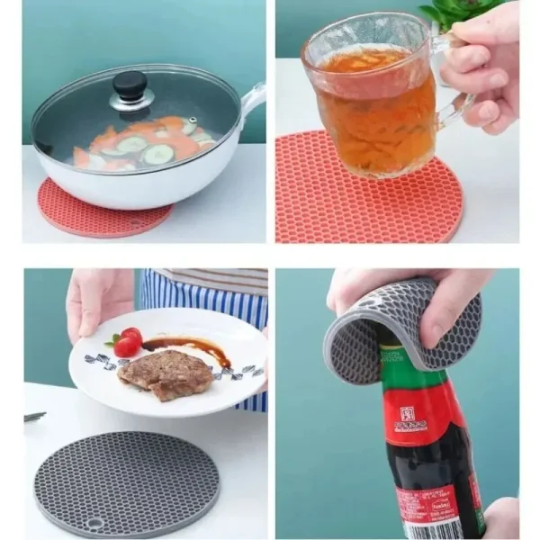 Round Heat-Resistant Silicone Mat, Drink Cup Coasters - Non Slip Pot Holder, Thicken Insulated Table Placemat Kitchen Accessories - Image 4