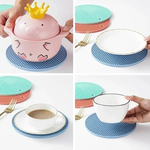 Round Heat-Resistant Silicone Mat, Drink Cup Coasters - Non Slip Pot Holder, Thicken Insulated Table Placemat Kitchen Accessories - Image 3