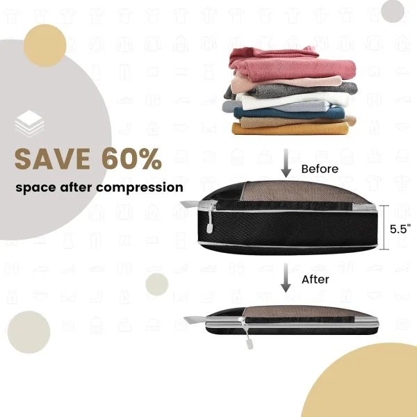 6PCS Travel Compressed, Packing Cubes Organiser Set – With Shoe Bag, Mesh Luggage Storage Bags, Lightweight Organisers - Image 5