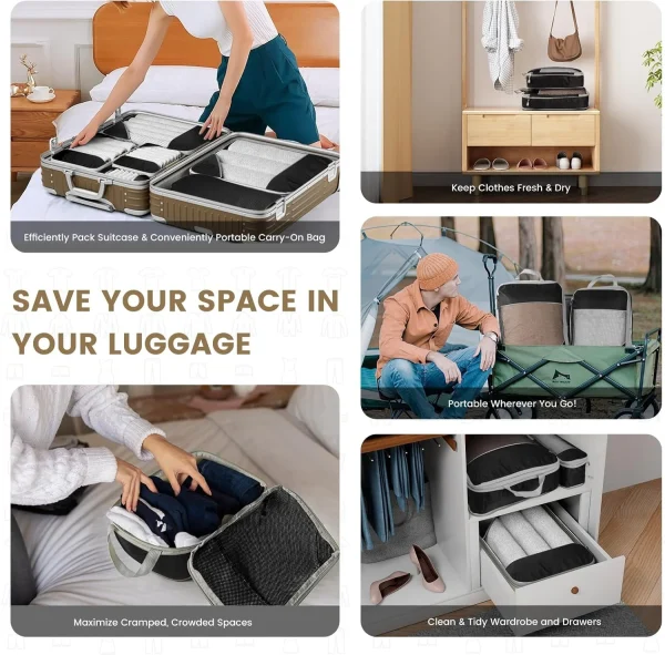 6PCS Travel Compressed, Packing Cubes Organiser Set – With Shoe Bag, Mesh Luggage Storage Bags, Lightweight Organisers - Image 6