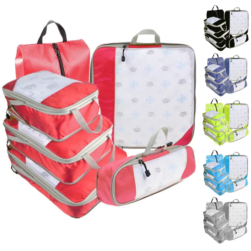 6PCS Travel Compressed Packing Cubes Storage Organizer Set With Shoe Bag Mesh Visual Luggage Portable Lightweight Suitcase Bag 6PCS Travel Compressed Packing Cubes Storage Organizer Set With Shoe Bag Mesh Visual Luggage Portable Lightweight Suitcase Bag