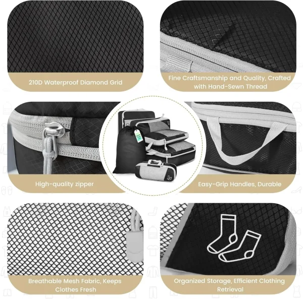 6PCS Travel Compressed, Packing Cubes Organiser Set – With Shoe Bag, Mesh Luggage Storage Bags, Lightweight Organisers - Image 2