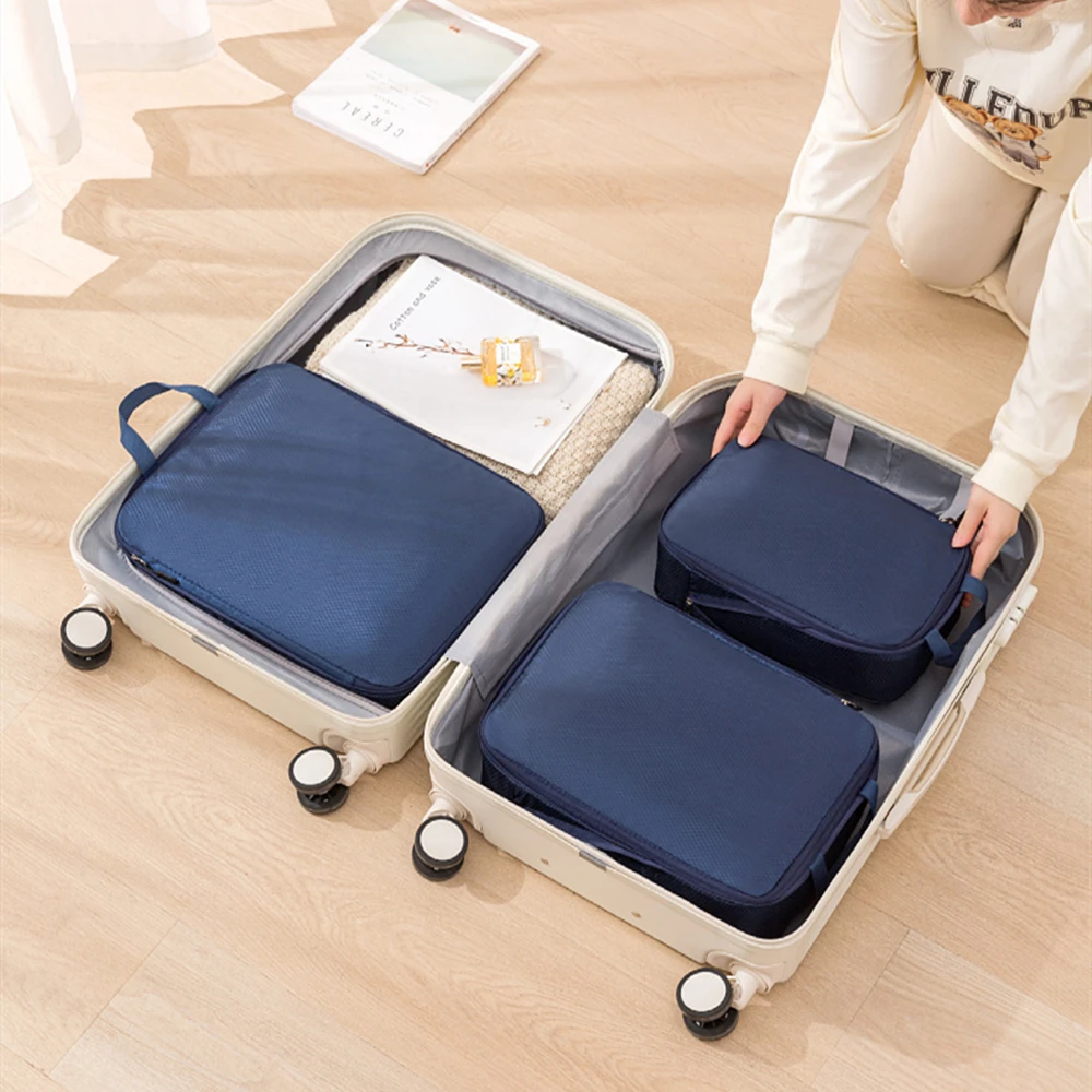 3Pcs/Set Travel Compressible Packing Multifunction Travel Storage Bag Waterproof Suitcase Nylon Portable Luggage Organizer Pink