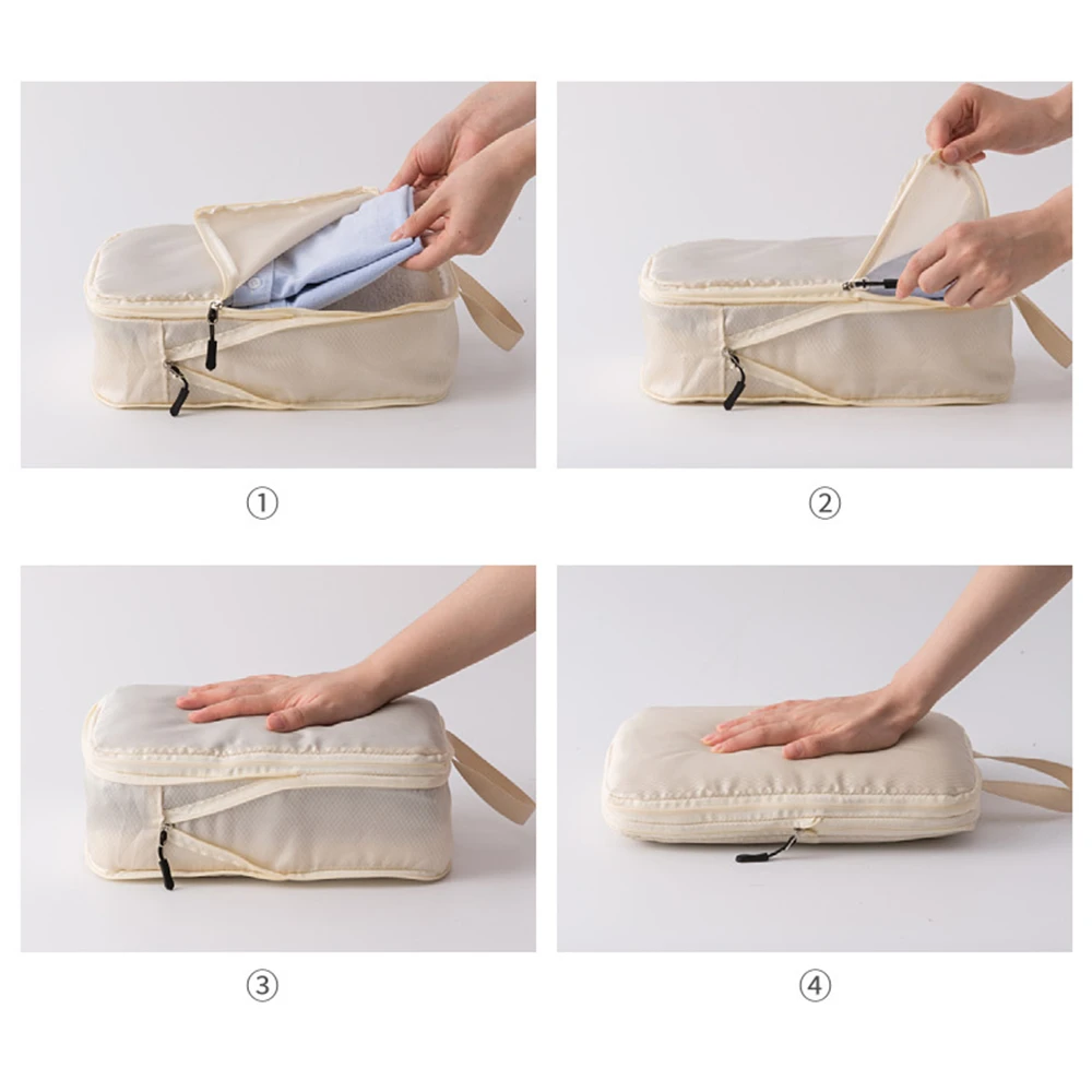 3Pcs/Set Travel Compressible Packing Multifunction Travel Storage Bag Waterproof Suitcase Nylon Portable Luggage Organizer Pink