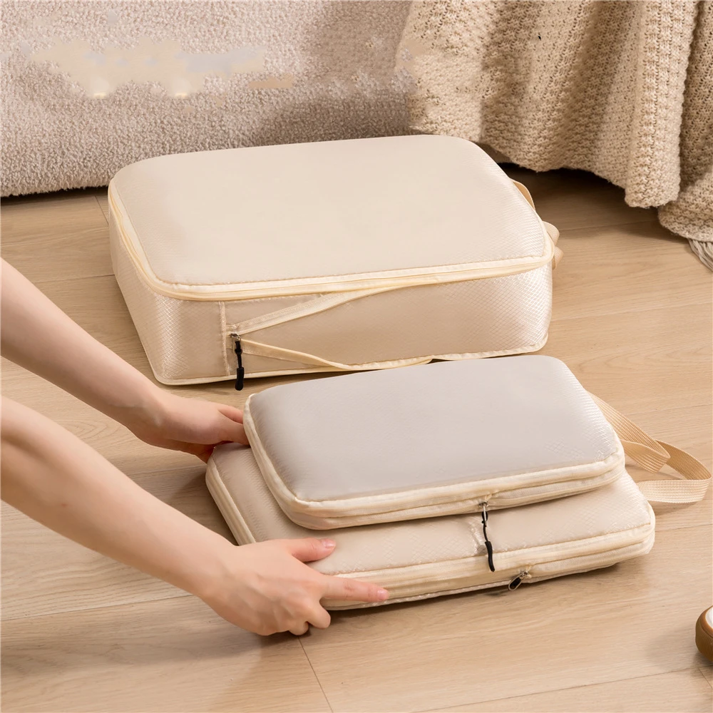 3Pcs/Set Travel Compressible Packing Multifunction Travel Storage Bag Waterproof Suitcase Nylon Portable Luggage Organizer Pink