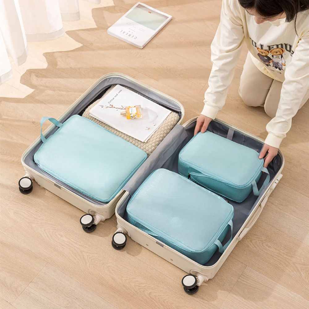 3Pcs/Set Travel Compressible Packing Multifunction Travel Storage Bag Waterproof Suitcase Nylon Portable Luggage Organizer Pink