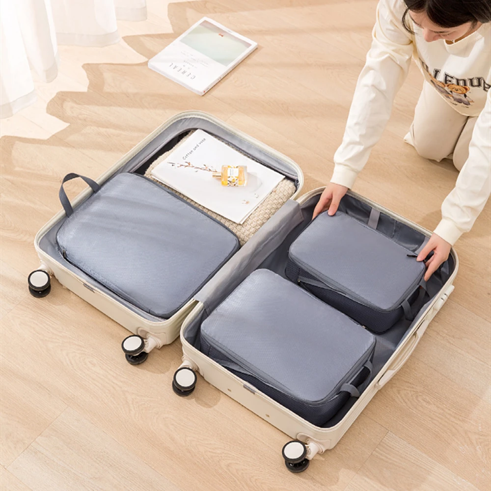 3Pcs/Set Travel Compressible Packing Multifunction Travel Storage Bag Waterproof Suitcase Nylon Portable Luggage Organizer Pink