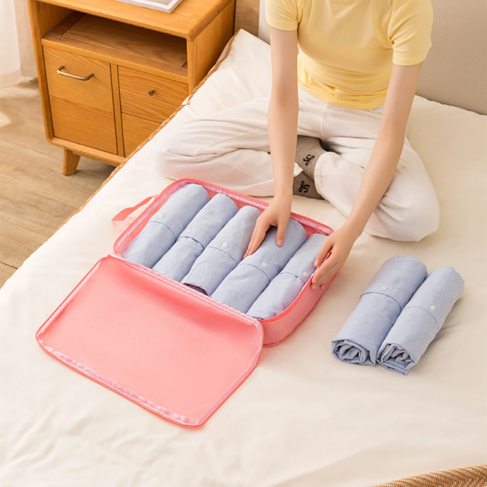 3Pcs/Set Travel Compressible Packing Multifunction Travel Storage Bag Waterproof Suitcase Nylon Portable Luggage Organizer Pink