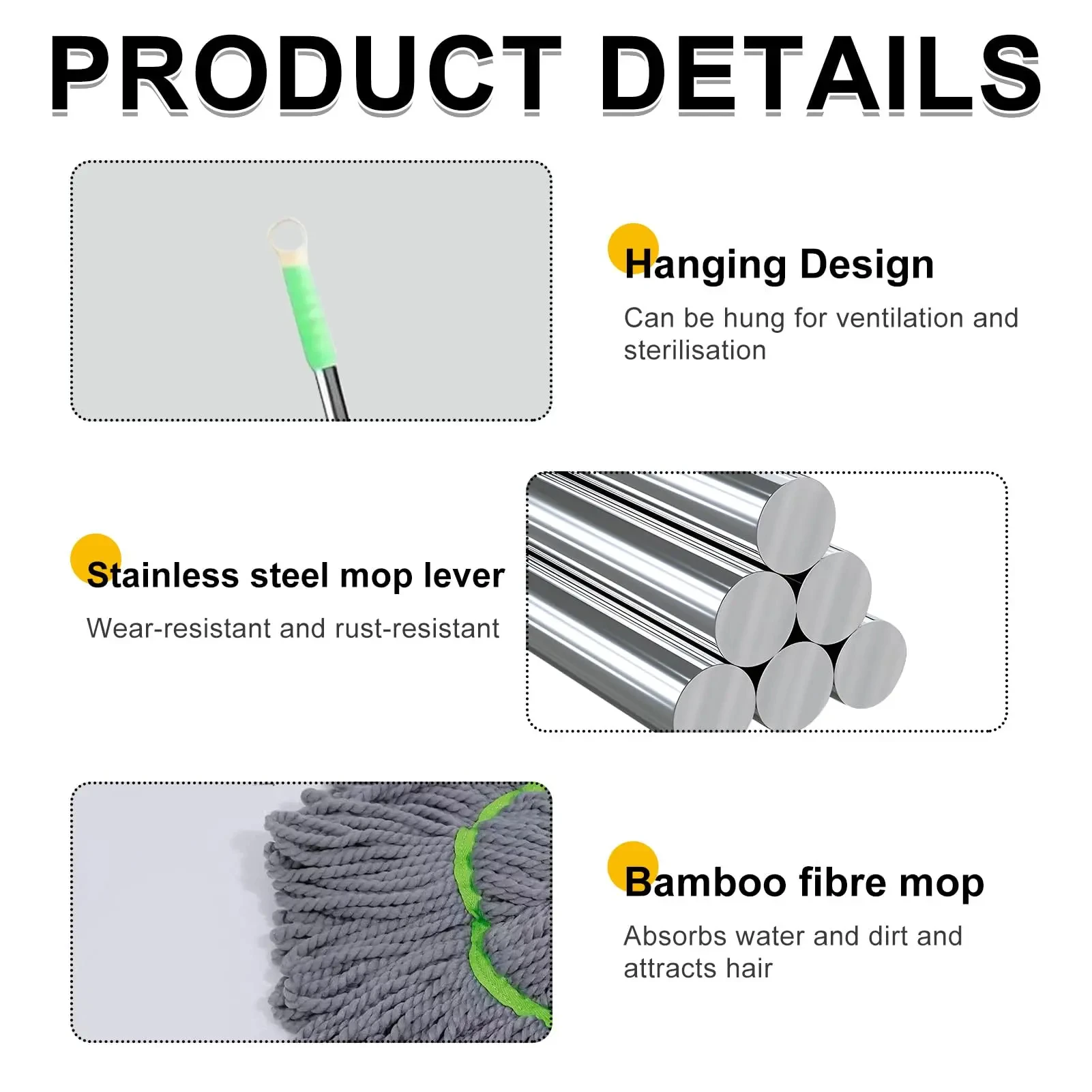 Dehydrated Mop 2in1 Handheld Long Microfiber Floor Mop Handle Cleaning Agent Wet and Dry Mop for Kitchen Hardwood Restaurants